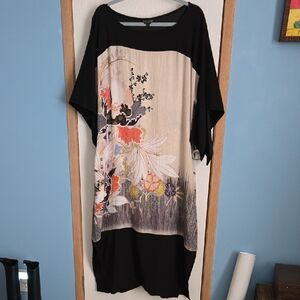 Citron Black and Multicolor Floral Maxi Dress, Size L, Silk With Poly.